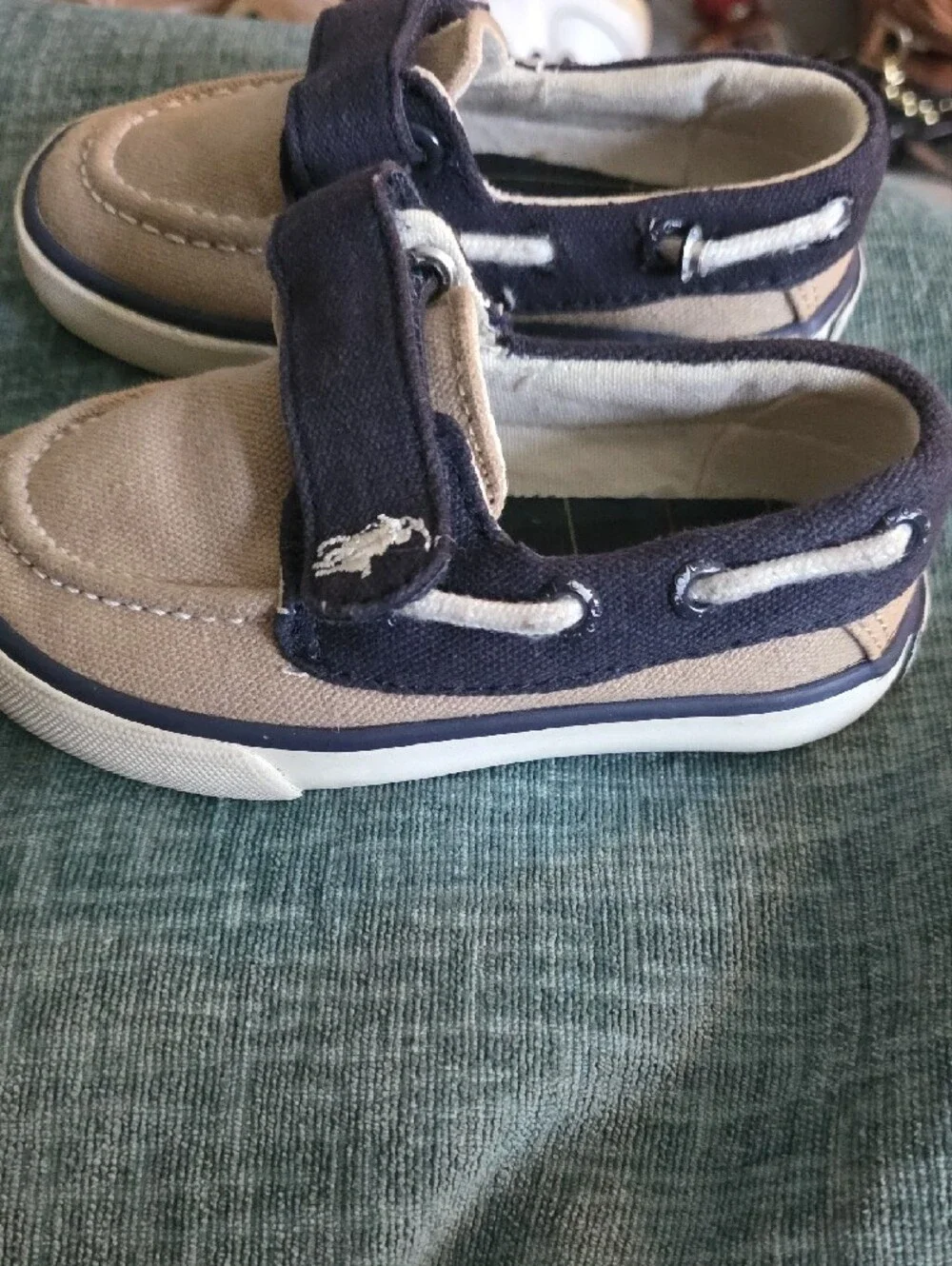Polo by Ralph Lauren Kids Tan and Navy Canvas Moccasins
